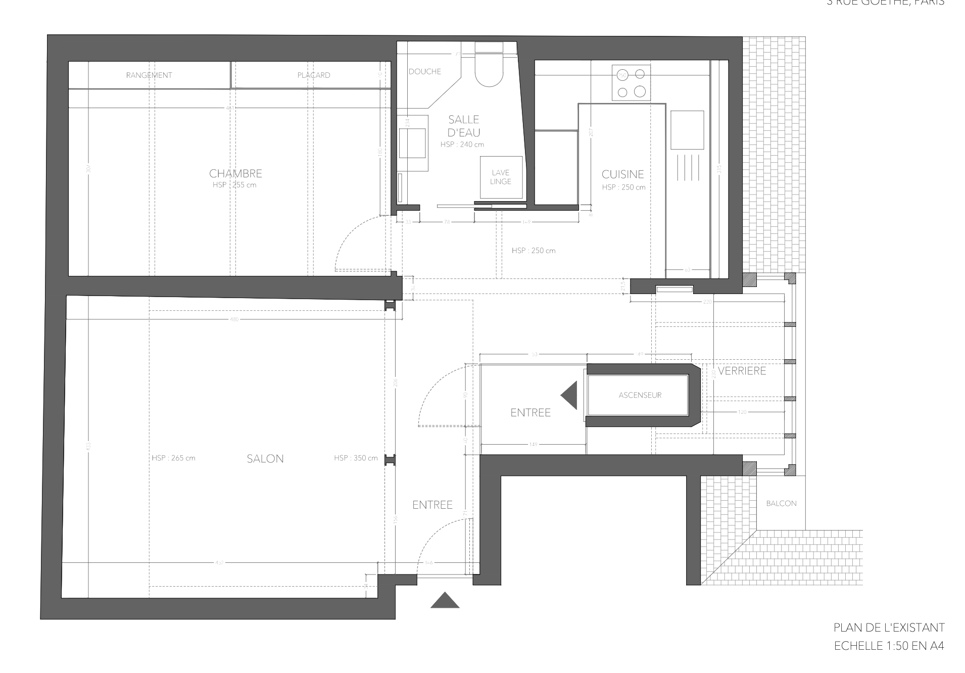 Dimensioned plan of the existing flat
